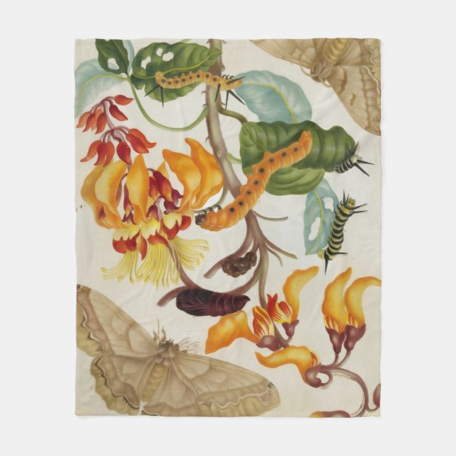 Vibrant Moth Print Fleece Blanket (Front)