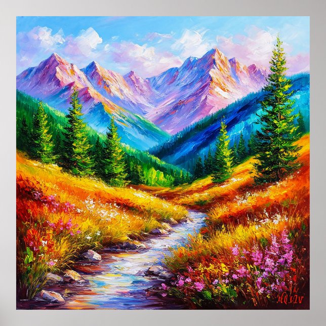 Vibrant Mountain Landscape Relaxing Decor 🏔️🌸 (Front)