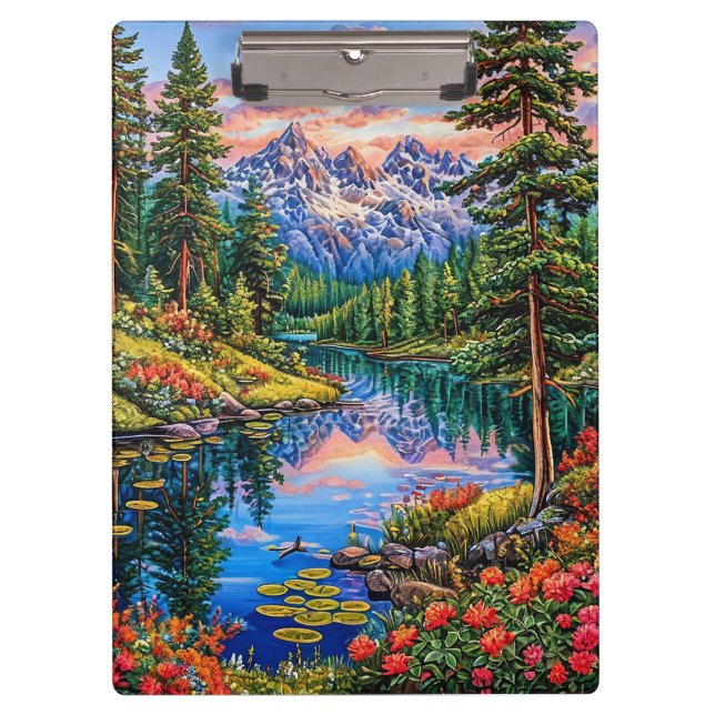 Vibrant Mountain Landscape with Reflection Clipboard (Front)