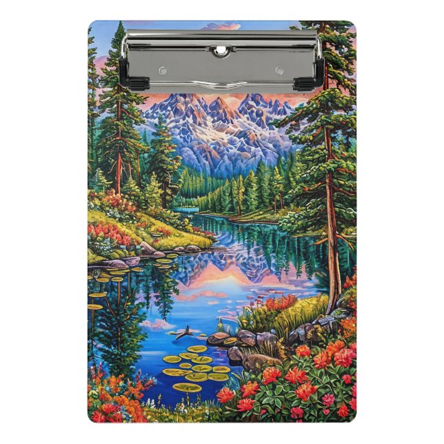 Vibrant Mountain Landscape with Reflection Mini Clipboard (Front)