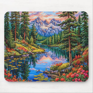 Vibrant Mountain Landscape with Reflection Mouse Mat