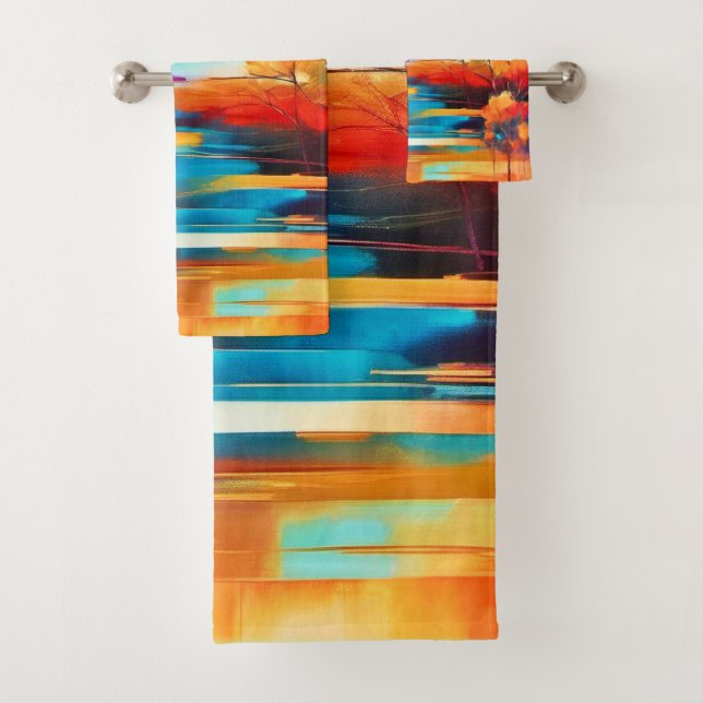Vibrant Mountain Sunset Painting Bath Towel Set (Insitu)