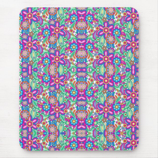 Vibrant mouse pad with a symmetrical floral  (Front)