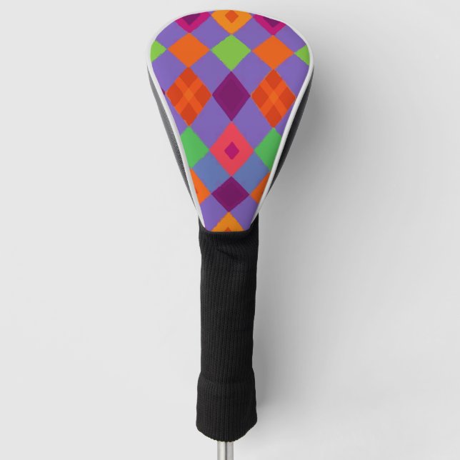 Vibrant Multi-Color Diamond Abstract Pattern  Golf Head Cover (Front)