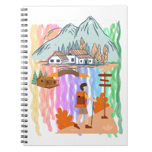 Vibrant Multi-Colour Cartoon Hiking Adventure Notebook