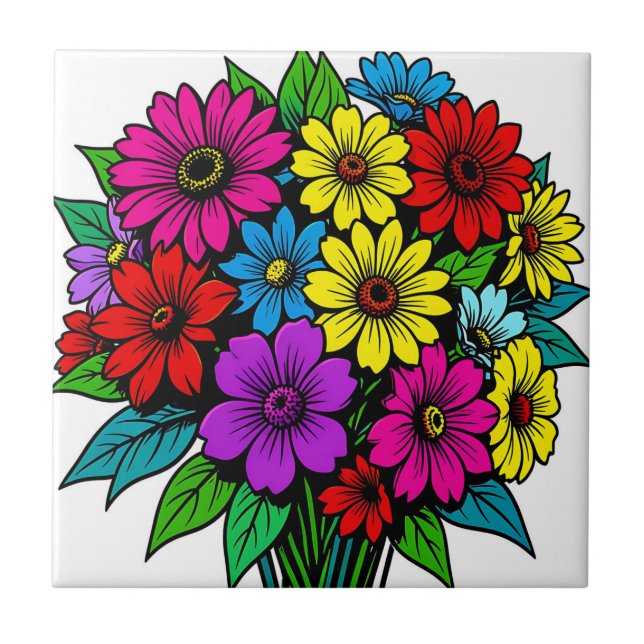 Vibrant Multi-Colour Floral Bouquet  Tile (Front)