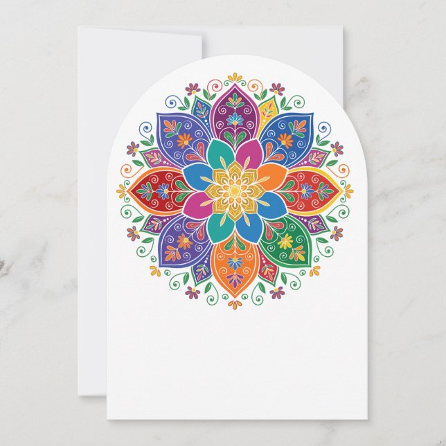 Vibrant Multi-Colour Floral Mandala Vector Art Invitation (Front)