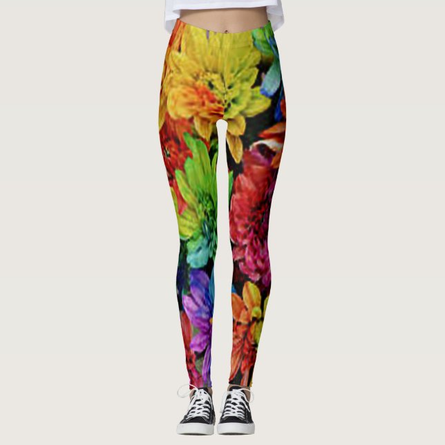 Vibrant Multi-Coloured Floral Leggings (Front)