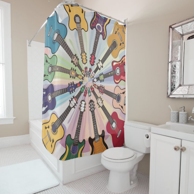 Vibrant Multi-coloured Guitar Musical Style Shower Curtain (In Situ)