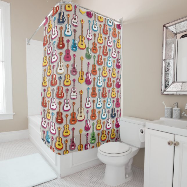 Vibrant Multi-coloured Guitar Musical Style Shower Curtain (In Situ)