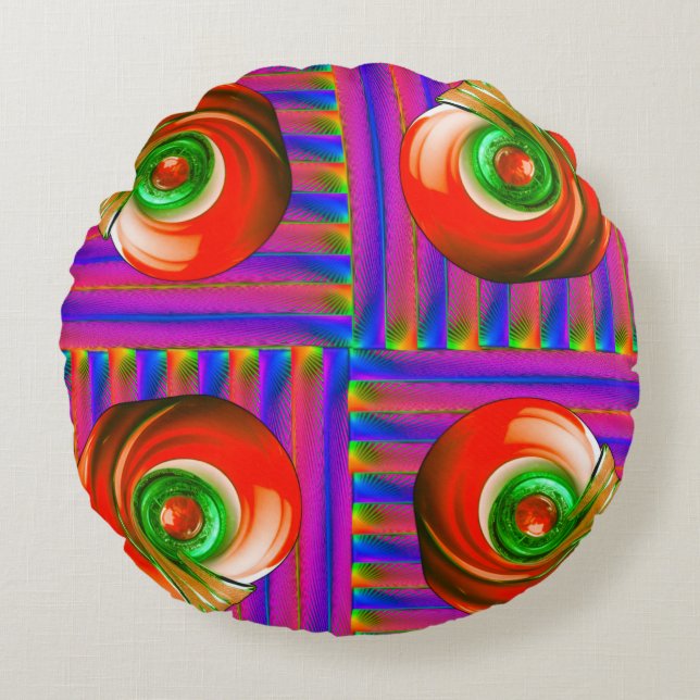 Vibrant Multicolor Abstract Round Throw Pillow (Front)