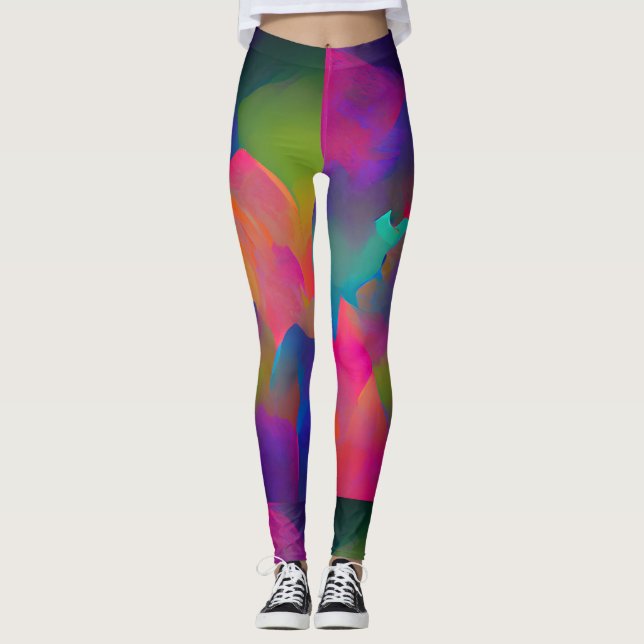 Vibrant multicolor beautiful purple yellow fuchsia leggings (Front)