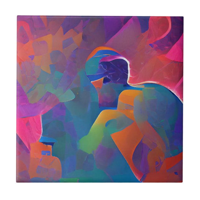 Vibrant multicolor beautiful purple yellow fuchsia tile (Front)