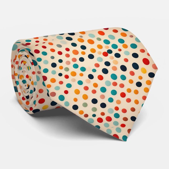 Vibrant Multicolor Dots  Tie (Rolled)