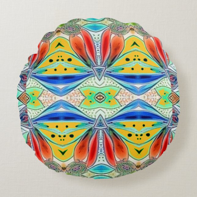 Vibrant multicolor fabric pattern design ro round cushion (Front)