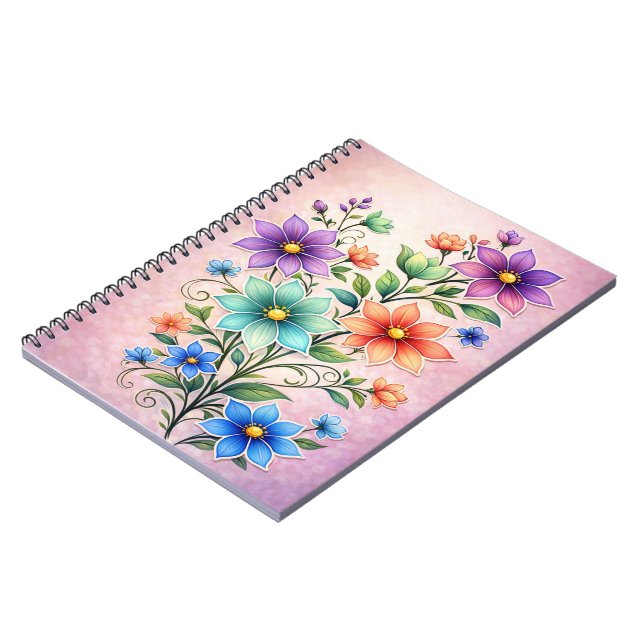 Vibrant Multicolor Floral Spray Illustration Notebook (Left Side)