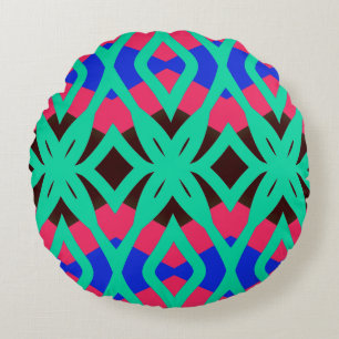 Vibrant multicolor geometric fabric pattern design round cushion