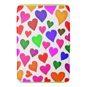 Vibrant Multicolor Heart Pattern Bath Mat