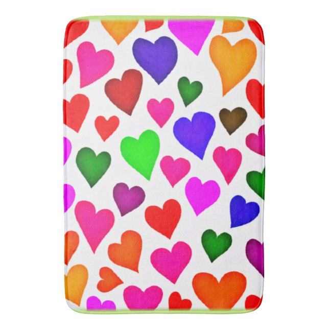 Vibrant Multicolor Heart Pattern Bath Mat (Front Vertical)