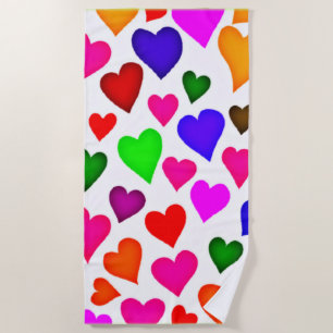 Vibrant Multicolor Heart Pattern Beach Towel