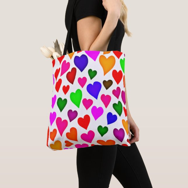 Vibrant Multicolor Heart Pattern Tote Bag (Close Up)