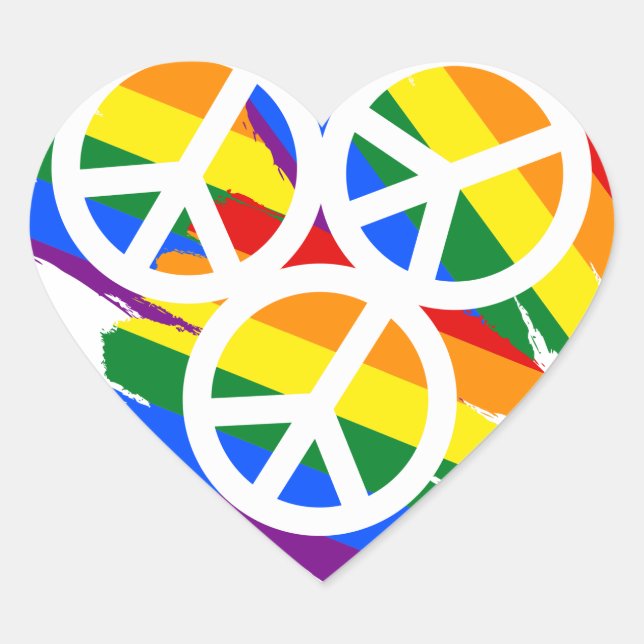 Vibrant Multicolor Peace Sign - Rainbow Design Heart Sticker (Front)
