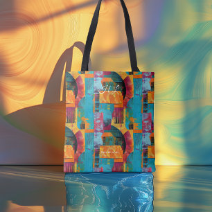 Vibrant Multicolor Personalised Tote Bag with Init