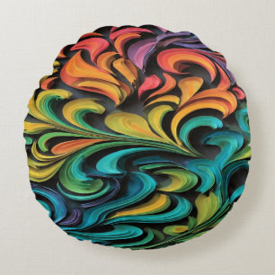 Vibrant Multicolor Swirl Art Round Cushion