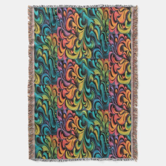 Vibrant Multicolor Swirl Art Throw Blanket (Front Vertical)