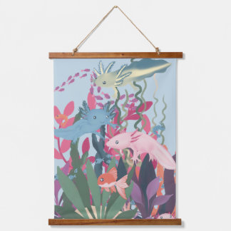 Vibrant Multicolor Underwater Axolotl Aquarium  Hanging Tapestry