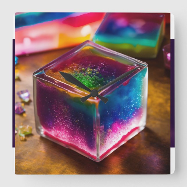 "Vibrant Multicolor Wall Clock Cube: Time in Techn (Front)