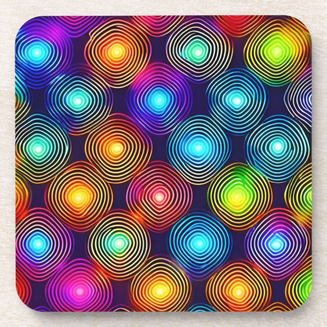 Vibrant Multicolored Abstract Spiral Art Coaster (Front)