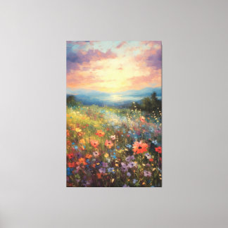 Vibrant Multicolored Impressionist Field of Flower Canvas Print