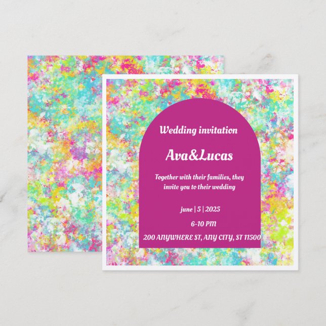 Vibrant Multicolored Wedding Invitation with Bold  (Front/Back)