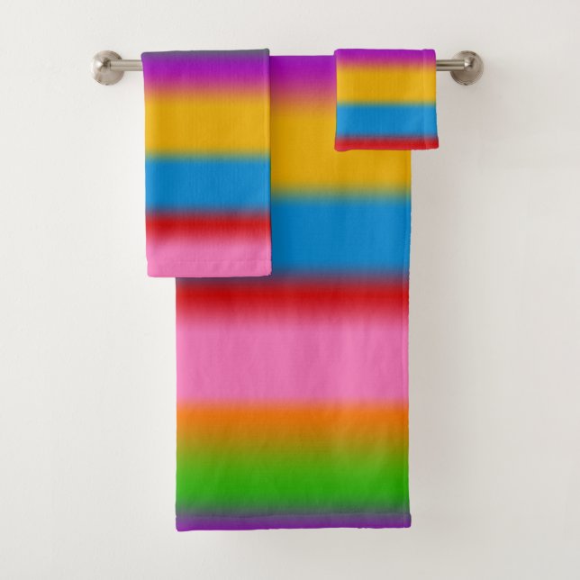 Vibrant Multicolour Rainbow Gradient Stripes  Bath Towel Set (Insitu)