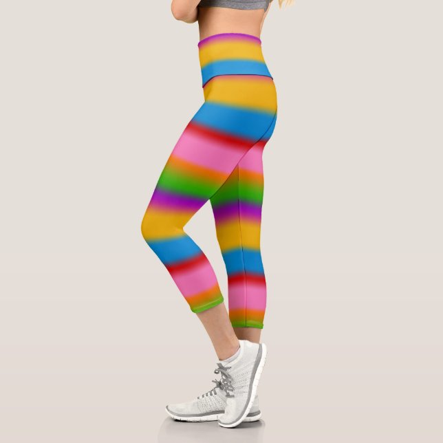 Vibrant Multicolour Rainbow Gradient Stripes  Capri Leggings (Left)