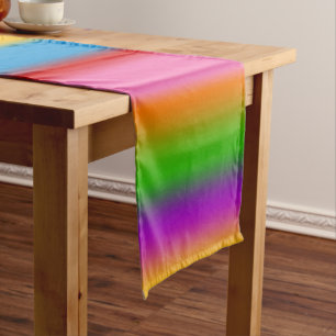 Vibrant Multicolour Rainbow Gradient Stripes Short Table Runner