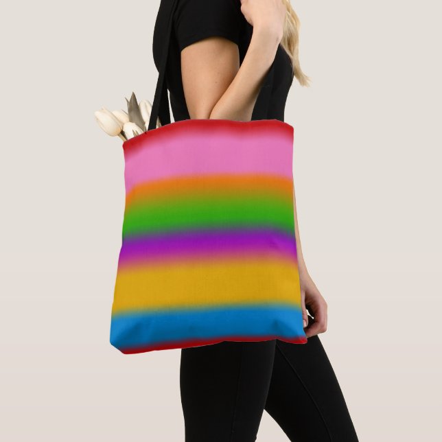 Vibrant Multicolour Rainbow Gradient Stripes  Tote Bag (Close Up)