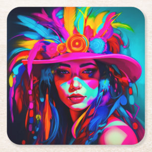 Vibrant Muse Square Paper Coaster