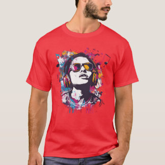 Vibrant Music Art with Headphones retro T-Shirt