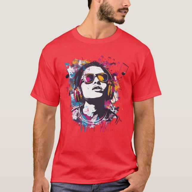 Vibrant Music Art with Headphones retro T-Shirt (Front)
