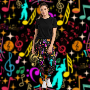 Vibrant musical notes patterns leggings