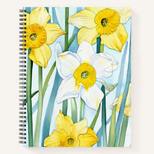 Vibrant Narcissus Watercolor Pattern in Yellow Notebook