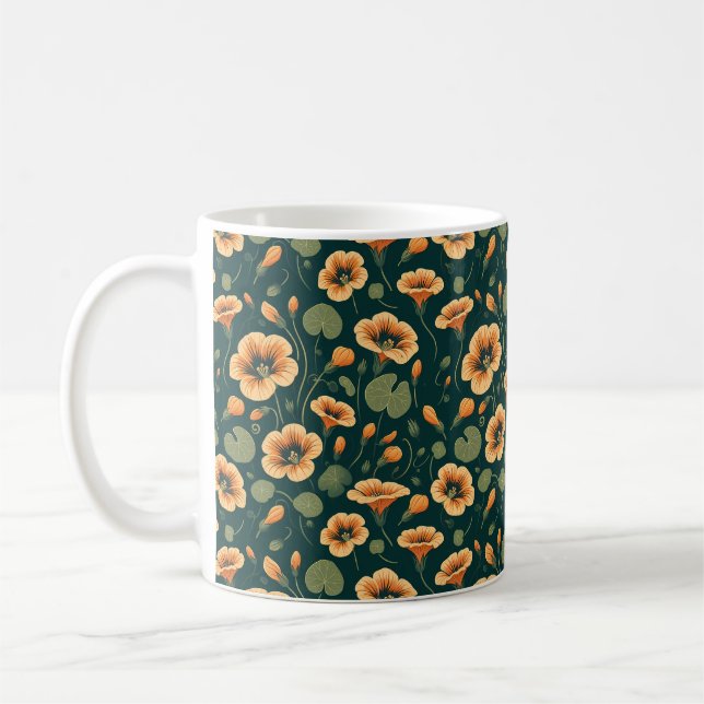 Vibrant Nasturtium Floral Pattern Coffee Mug (Left)