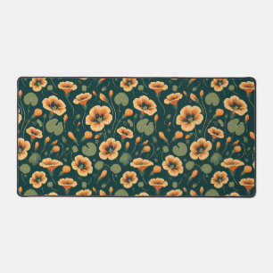 Vibrant Nasturtium Floral Pattern Desk Mat