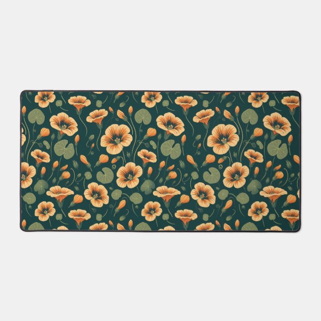 Vibrant Nasturtium Floral Pattern Desk Mat (Front)