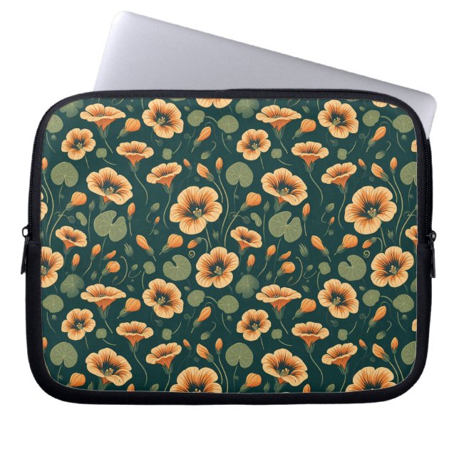 Vibrant Nasturtium Floral Pattern Laptop Sleeve (Front)