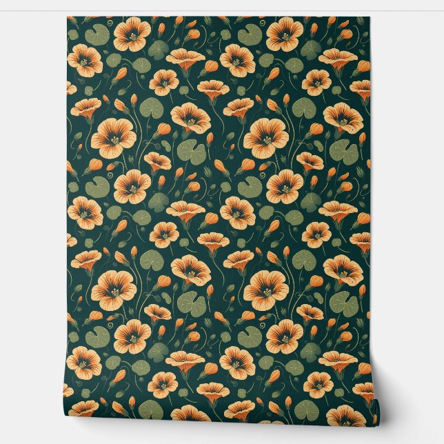 Vibrant Nasturtium Floral Pattern Wallpaper (Unrolling)