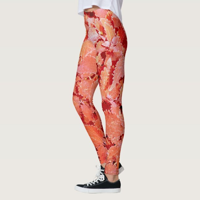 Vibrant Natural Red Leaves Leggings (Left)