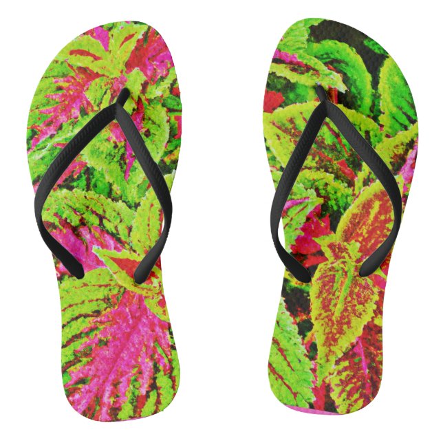 Vibrant Nature Leaves Pattern Flip Flops (Footbed)